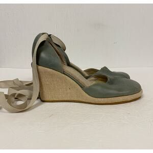 Seychelles Green Leather Lace Up Ankle Close Toe Wedge Shoes Boho Beachy Size 8